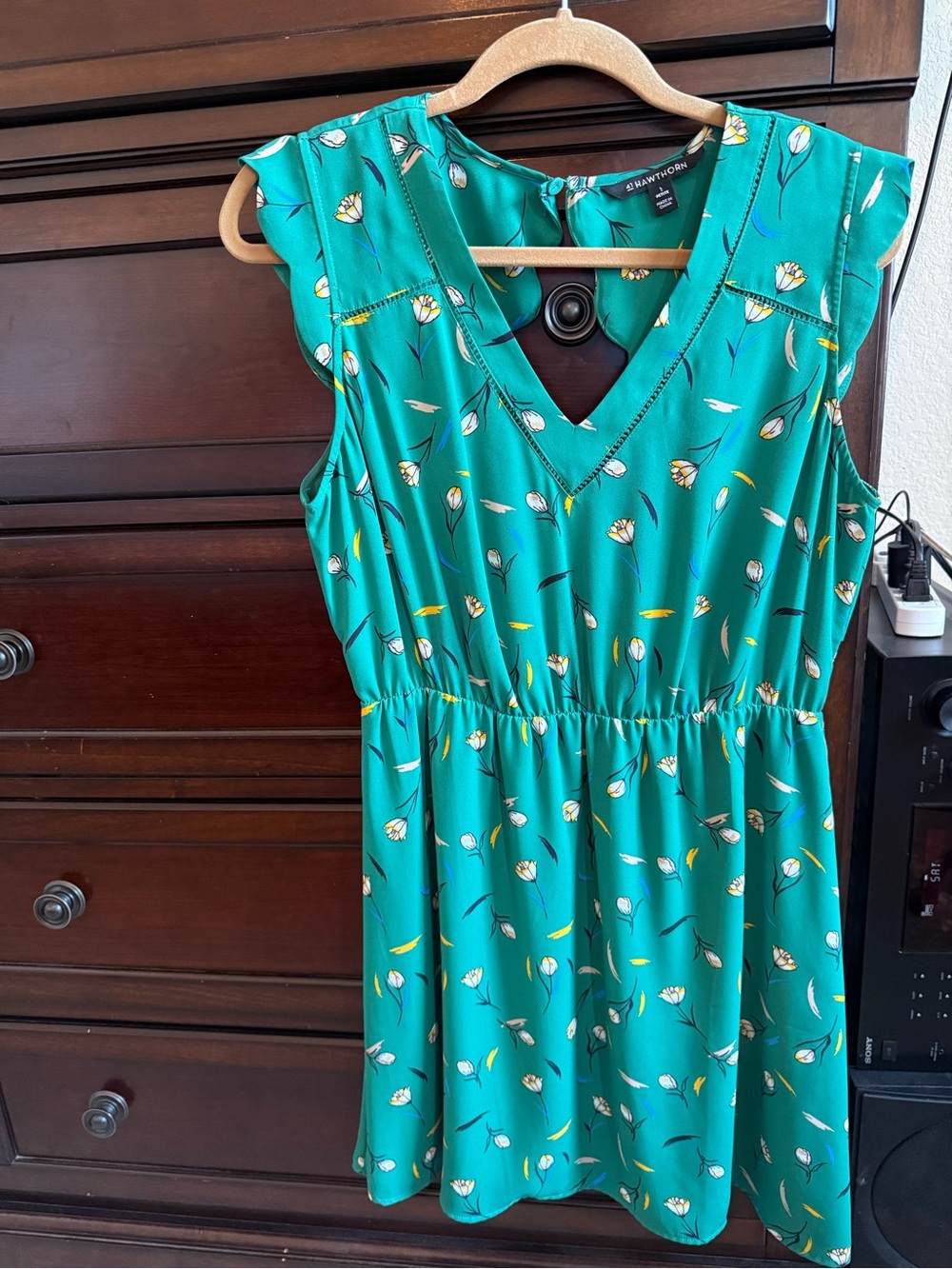 41 Hawthorn Teal Floral V-Neck Mini Dress